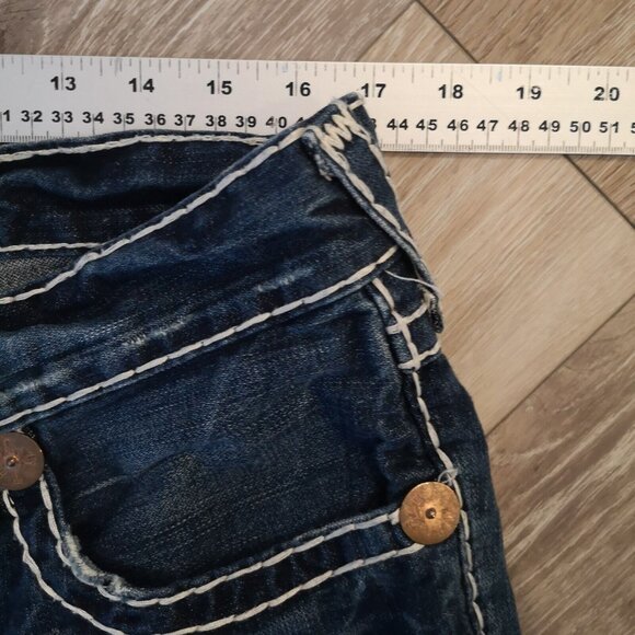 True Religion Billy Super T Jeans 34 x 28.5 Inseam Big White Stitch Blue NICE - Picture 10 of 13